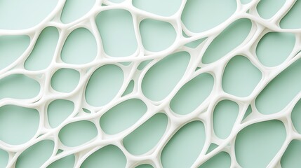 Obraz premium A close-up of an abstract, organic white lattice structure on a smooth mint green background.