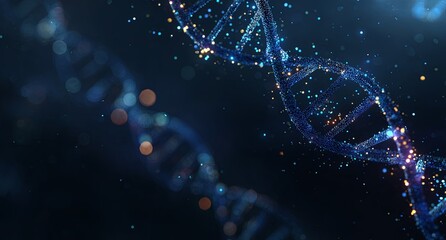 Blue Glowing DNA Helix Structure in Dark Background for Scientific and Medical Research
