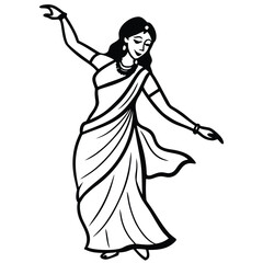 Elegant indian woman dancing gracefully in traditional sari silhouette