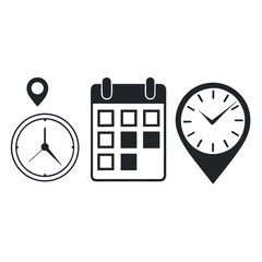 Set of icons representing time location and calendar for scheduling and planning