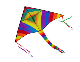 Flying Colorful Kite in the Clear Sky for Summer Outdoor Activities, Isolated Transparent Background