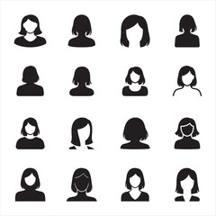 Female avatar icon vector art, female head icon silhouette set.