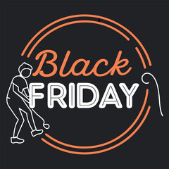 Black friday sale event with a golfer character and orange circular design