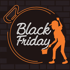 Black friday sale graphic with silhouette of person holding bucket