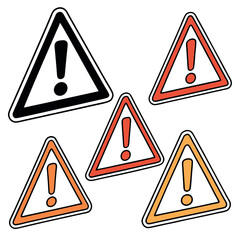 Collection of exclamation mark warning signs in different colors and styles