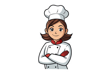 Culinary Craft: A charming illustration of a female chef, embodying culinary expertise and the art of cooking.