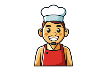 Happy Chef Cartoon: A cheerful cartoon chef with a big smile, wearing a white chef's hat and red apron. Perfect for restaurant menus, food blogs, or any culinary-themed project.