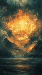 Epic Sky Over Mountains and Water Abstract Art