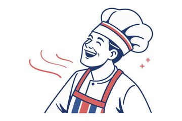 Happy Chef Illustration: A cheerful cartoon chef with a toque and apron, laughing heartily, suggesting delicious food and joyful cooking experience.