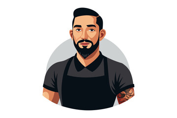 Fototapeta premium Illustration of a Confident Chef: A stylized vector illustration of a confident chef, meticulously crafted with modern and stylish. With his beard, it's obvious he's experienced.
