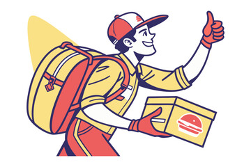 Delivery Delight: A cheerful courier, expertly navigating the urban landscape with a packed delivery box in hand, offers a thumbs-up. Delivering prompt service and a guaranteed smile.