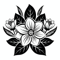 Elegant black and white floral design with leaves and blossoms