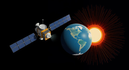 Fototapeta premium Earth Satellite Sun in Space