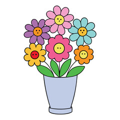 A charming vase bursts with a cute, colorful floral arrangement, blending vibrant blooms and lush greenery for a fresh, joyful touch that brightens any space beautifully.
