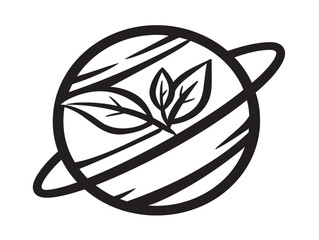 Eco Planet Earth Leaf Icon in Thin Line Art  