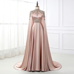 Elegant gown with cape isolated on white background