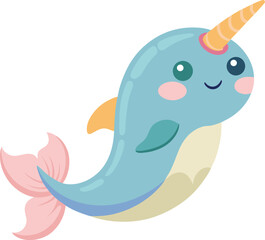 Cute Narwhal Swimming in Ocean