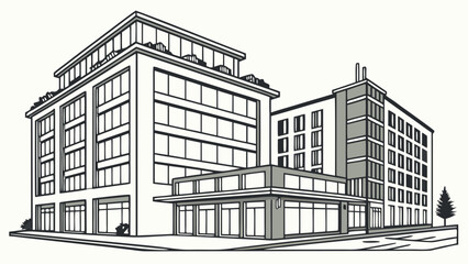 Building illustration commercial real estate architecture design office buildings cityscape urban drawing vector art