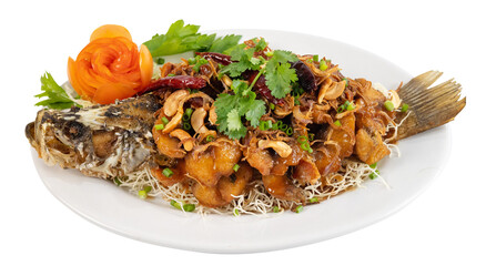 Thai Fried Whole Fish with Sweet, Sour, and Spicy Sauce (Pla Sam Rod)