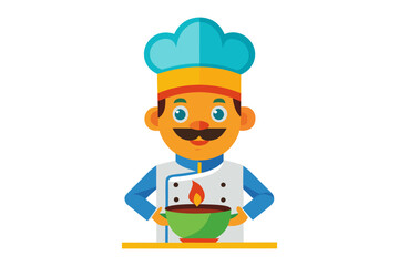 Chef's Culinary Flame: A cheerful chef, adorned in classic attire, lovingly cradles a glowing bowl, evoking a sense of culinary excellence and inviting the viewer to savor the exquisite meal.