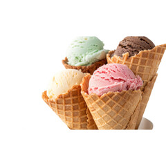 Indulge in summer bliss with colorful ice cream cones stacked high and promising sweet cool on transparent background