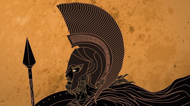 orange and black figure of spartan greek warrior