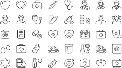 Medical & Healthcare Line png transparent Icons Set - Medicine, Hospital, and Health Service Vector Graphics

