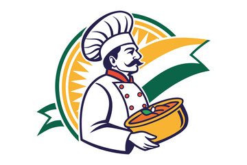 Chef's Culinary Masterpiece: A skilled chef, exuding culinary expertise, proudly presents a delectable dish. The emblem signifies a commitment to gastronomic excellence and innovation.