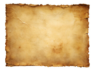 Aged parchment paper with torn and burnt edges isolated on transparent background