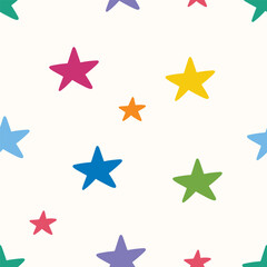 Seamless pattern with colorful stars on a light background for party or kids birthday