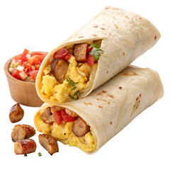 Delicious Breakfast Burrito Savory Sausage Eggs and Salsa Recipe Isolated On Transparent Background