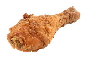 Crispy golden brown fried chicken drumstick isolated on transparent background