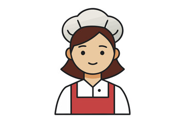 Chef Cartoon Character: A friendly cartoon chef with a toque stands smiling and ready to cook, rendered in a simple, cheerful style ideal for culinary-themed graphics.