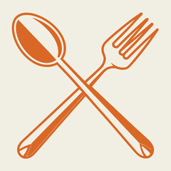 Orange spoon and fork crossed cutlery