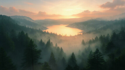 Obraz premium Sunlit Forest Landscape with Golden Rays of Light