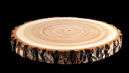 Light-colored wood slice, circular, with bark