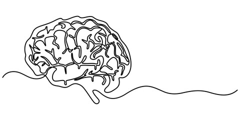 Human brain continuous one line drawing of isolated outline vector minimalist style, Human brain Continuous one line drawing of line art with psychology idea and vector illustration design. 