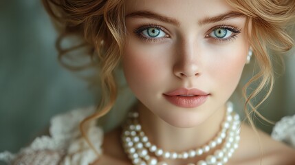 Dreamy expression woman in soft velvet and pearls