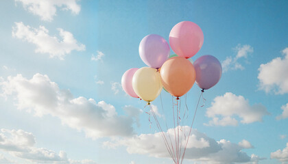 Fototapeta premium Bunch of pastel-colored balloons in the sky