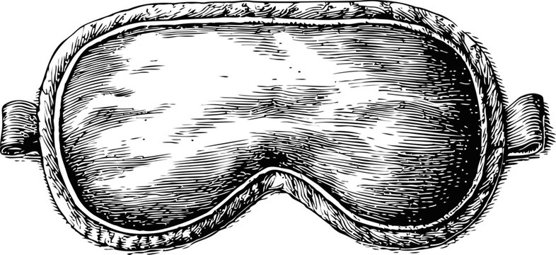 Black and white sketch of an eye mask with detailed shading design. Vector illustration