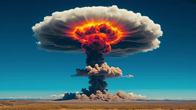 Massive Nuclear Explosion in Desert &ndash; Atomic Blast with Mushroom Cloud in 4K