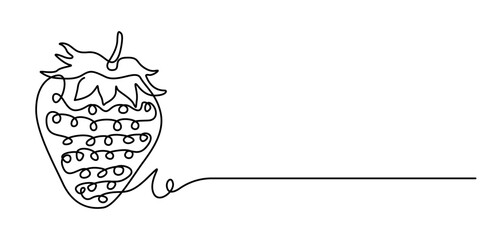 Continuous one line drawing single minimal strawberry, Vector strawberry with one line style and spots, Single continuous line drawing of organic strawberry for fruit icon fresh berries fruitage.    
