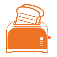 Orange toaster with bread slices kitchen appliance