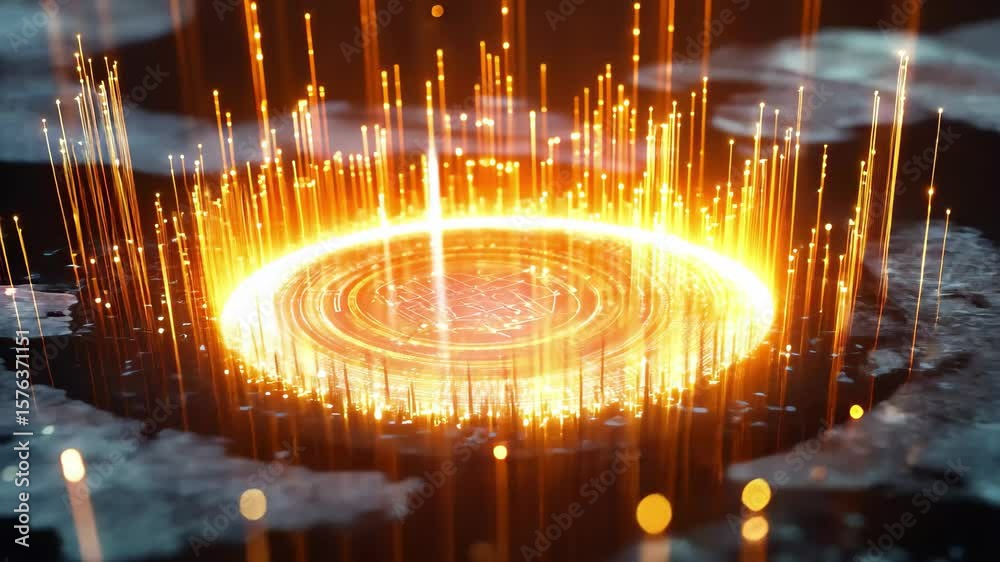 Poster Hexadecimal digits create an illuminated circular pattern in an AI generated landscape, Computer hexadecimal digits Artificial intelligence and data transfer concept 3D render