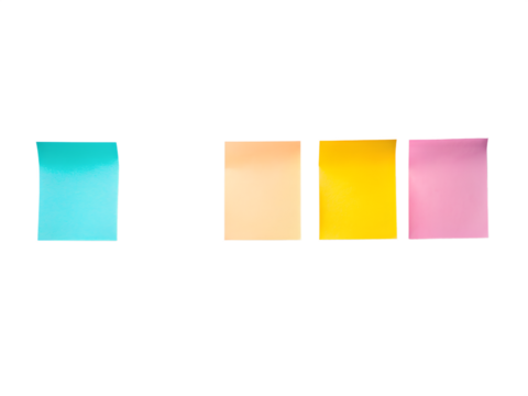 Four colorful sticky notes arranged in a row on a transparent background isolated on transparent background - Powered by Adobe