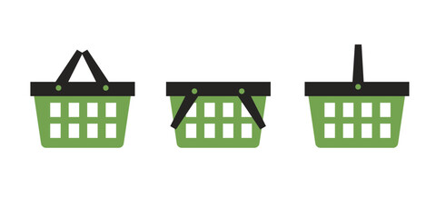 supermarket shopping basket set icon flat styte empty basket grocery