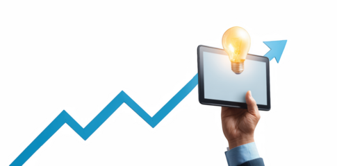 Businessman holding a digital chart or graph in hand for data presentation