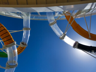 The water park slides and sky at abstract cruise ship