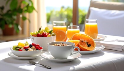 Luxurious breakfast spread on a table