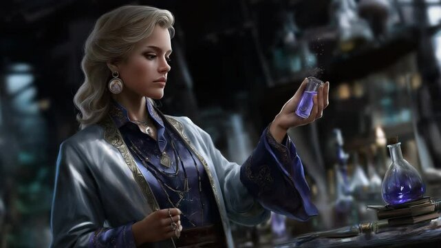Magic user balances potion in hand and sends it to satchel
